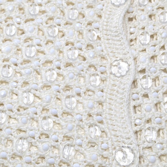 Crochet Cardigan Sweater Shrug Beaded Ivory Party Size XS Cropped Cynthia Steffe - Picture 6 of 16